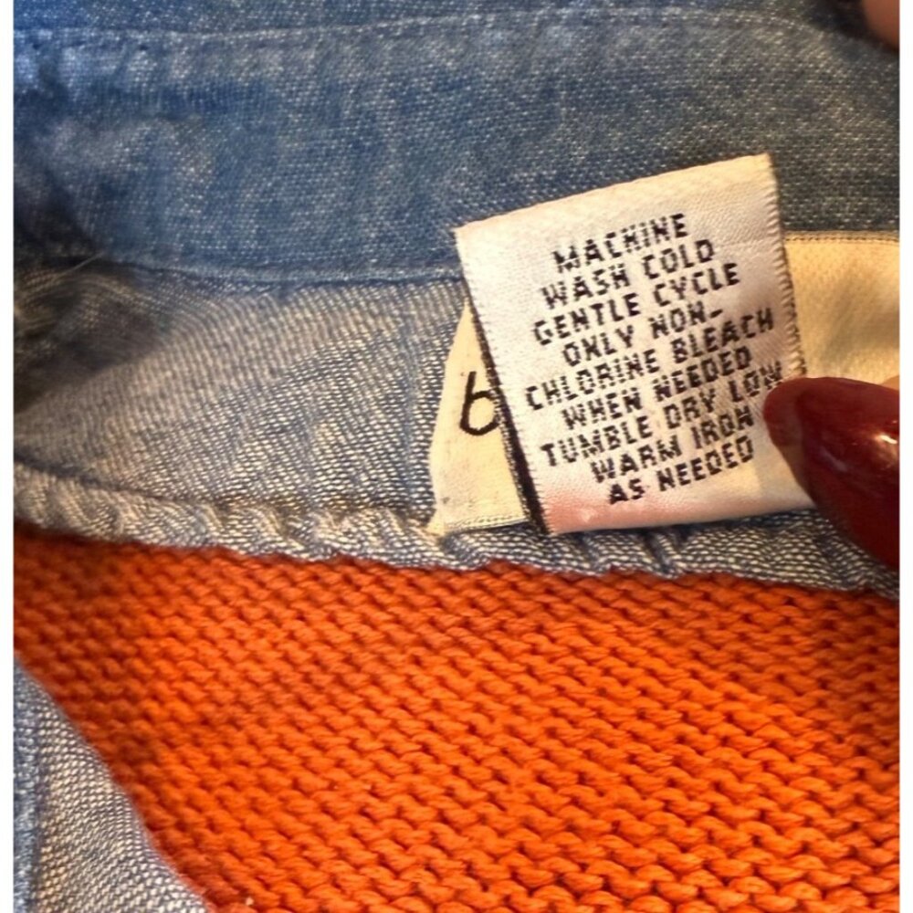 Breckenridge Womens V-Neck Orange Cotton Sweater with Jean Material Collar Large - Picture 5 of 13